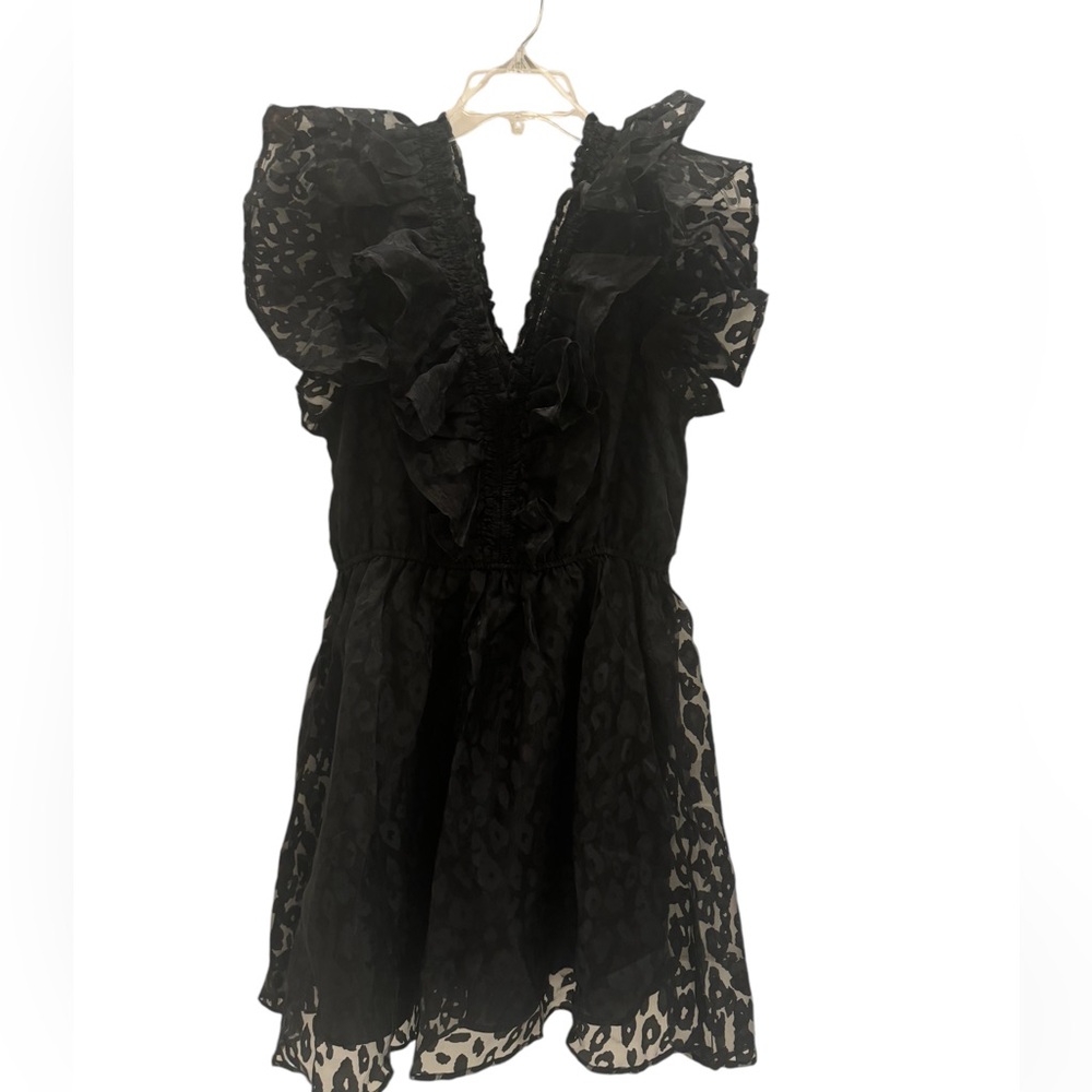 NWT Entro Black Leopard Ruffle Mini Dress - Picture 2 of 6